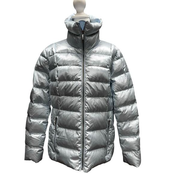 Lands End Wide Channel Quilted Puffer Coat Metallic Ice Blue Size 16p - Picture 1 of 13